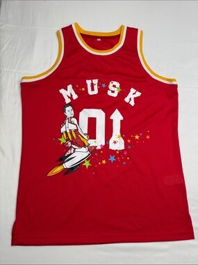 Elon Musk Houston Jersey men’s XL red yellow king of Mars doge 01 rocket moon